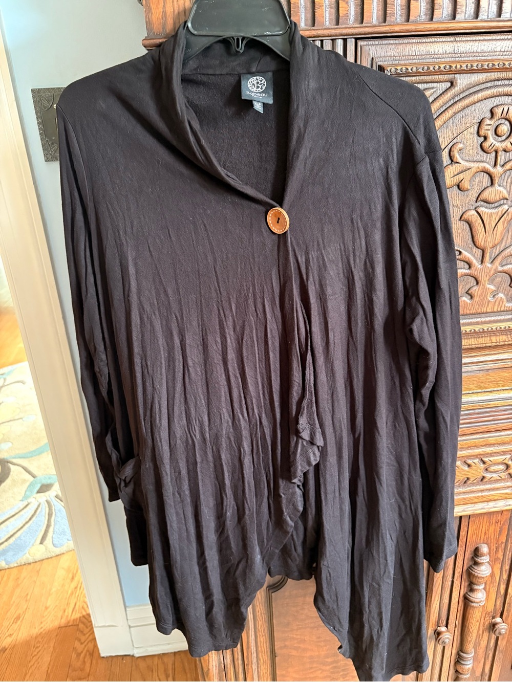 Bobeau One Button Waterfall Cardigan Duster XLP Petite Black Long Sleeve Soft